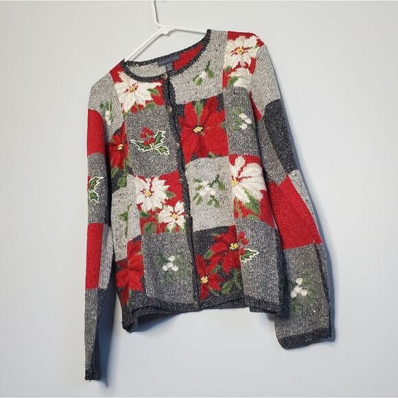 Northern Isles XL Poinsettia Flower Cardigan Holiday Christmas Winter - Picture 1 of 11